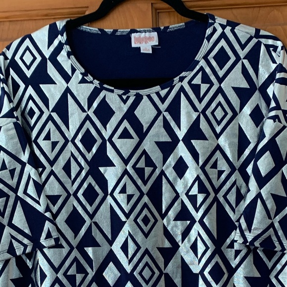 Lularoe Snazzy Elegant Irma. Silver & Blue Size S